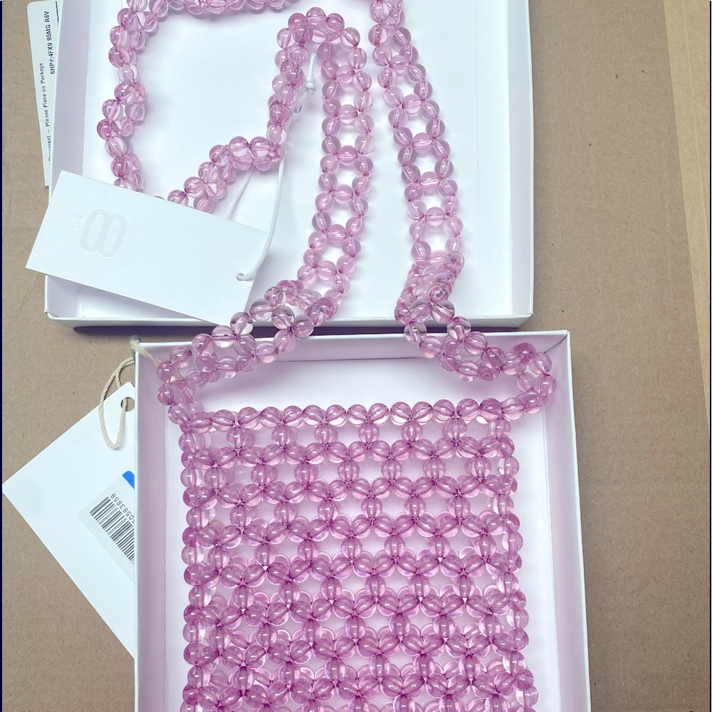 Pink clear beaded woven pink clear crossbody bag - Picture 5 of 15